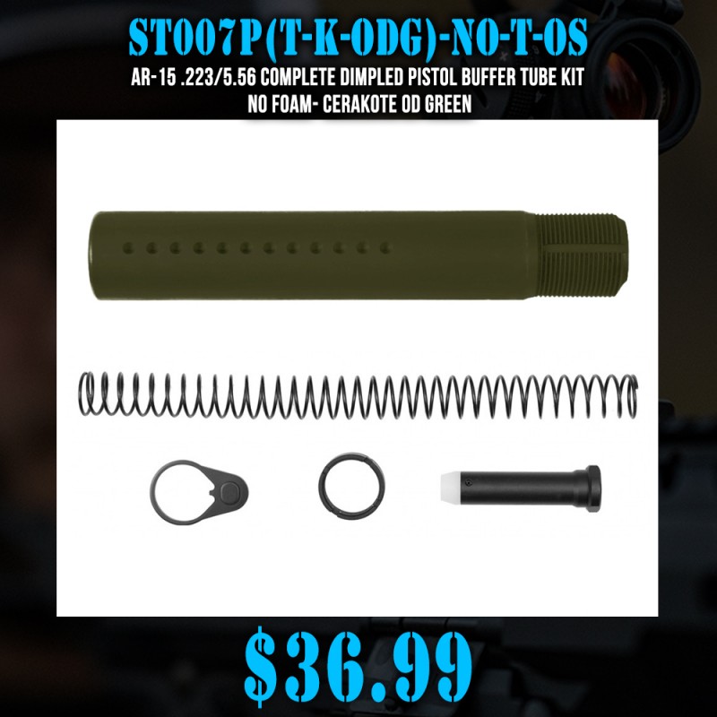 AR-15 .223/5.56 Complete Dimpled Pistol Buffer Tube Kit- NO FOAM- Cerakote OD Green