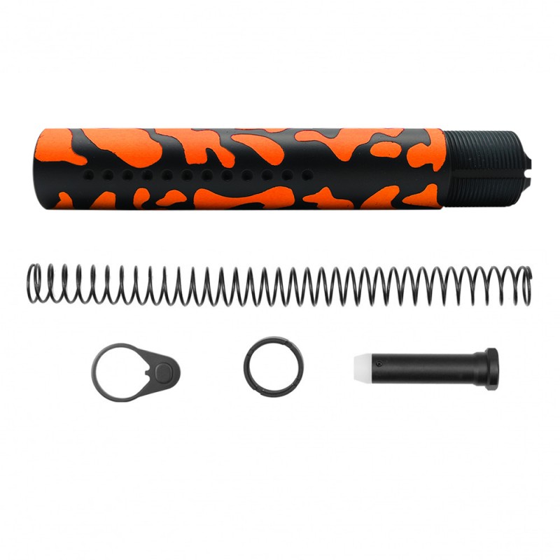 CERAKOTE CAMO| AR-15 .223/5.56 Complete Dimpled Pistol Buffer Tube Kit- NO FOAM- BLACK AND ORANGE