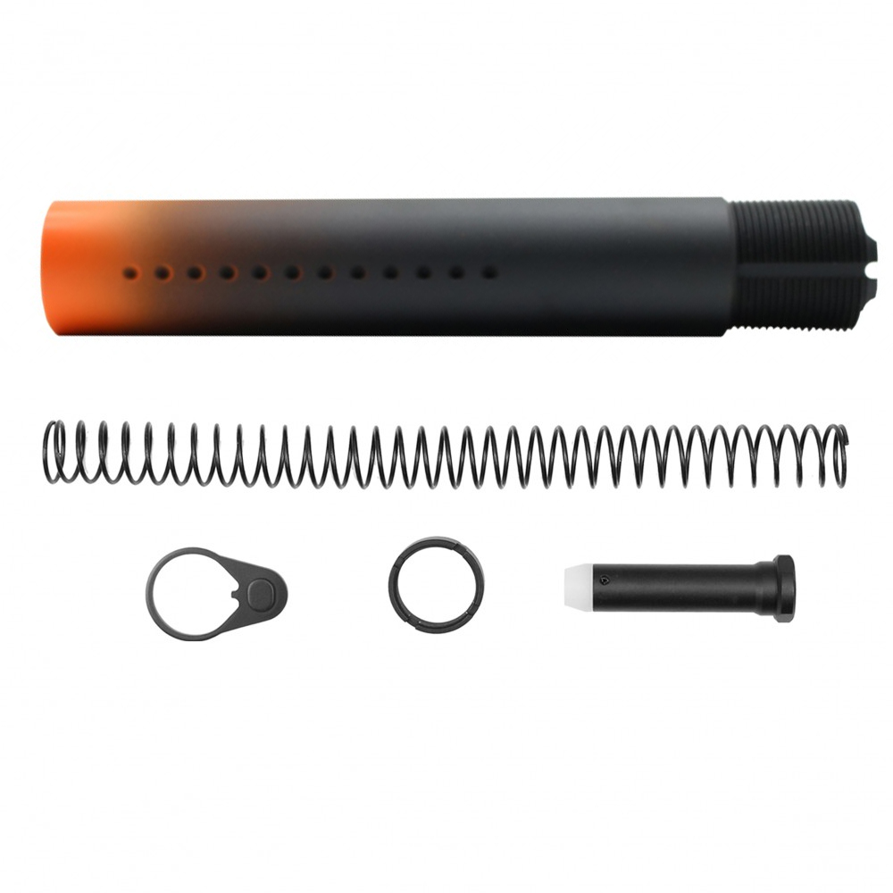 CERAKOTE GRADIENT ORANGE| AR-15 .223/5.56 Complete Dimpled Pistol Buffer Tube Kit- NO FOAM- BLACK AND ORANGE