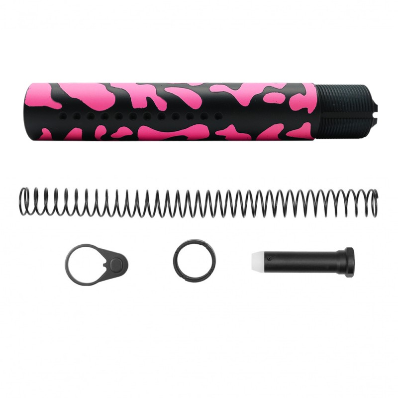 CERAKOTE CAMO| AR-15 .223/5.56 Complete Dimpled Pistol Buffer Tube Kit- NO FOAM- BLACK AND PINK