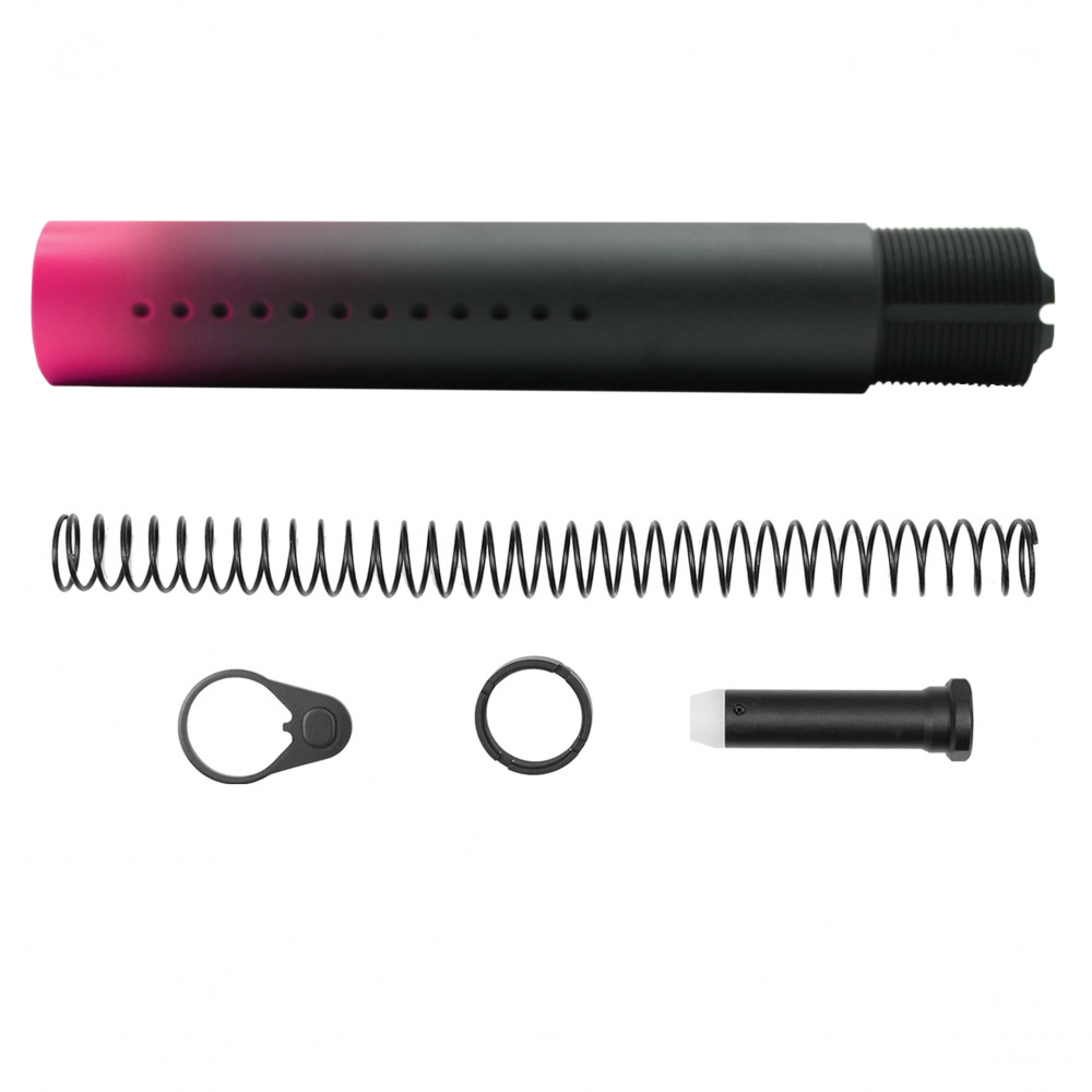 CERAKOTE GRADIENT PINK| AR-15 .223/5.56 Complete Dimpled Pistol Buffer Tube Kit- NO FOAM- BLACK AND PINK