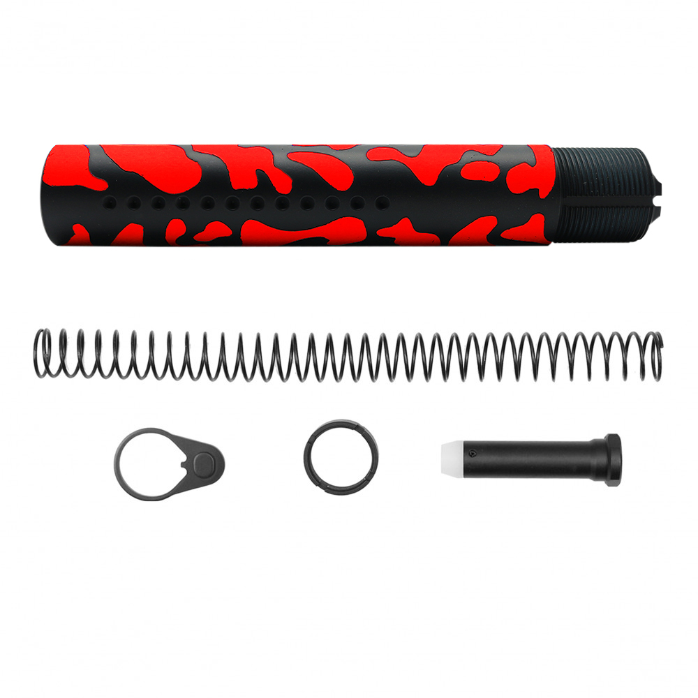 CERAKOTE CAMO| AR-15 .223/5.56 Complete Dimpled Pistol Buffer Tube Kit- NO FOAM- BLACK AND RED