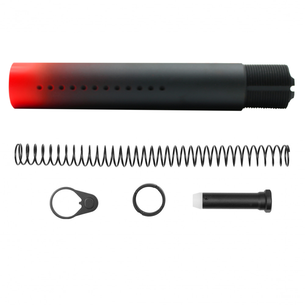 CERAKOTE GRADIENT RED| AR-15 .223/5.56 Complete Dimpled Pistol Buffer Tube Kit- NO FOAM- BLACK AND RED