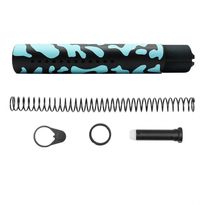 CERAKOTE CAMO| AR-15 .223/5.56 Complete Dimpled Pistol Buffer Tube Kit- NO FOAM- BLACK AND ROBINS EGG