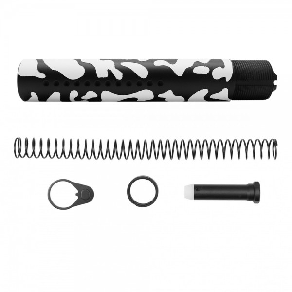 CERAKOTE CAMO WHI | AR-15 .223/5.56 Complete Dimpled Pistol Buffer Tube Kit - Base BLK - Pattern - WHI - NO FOAM