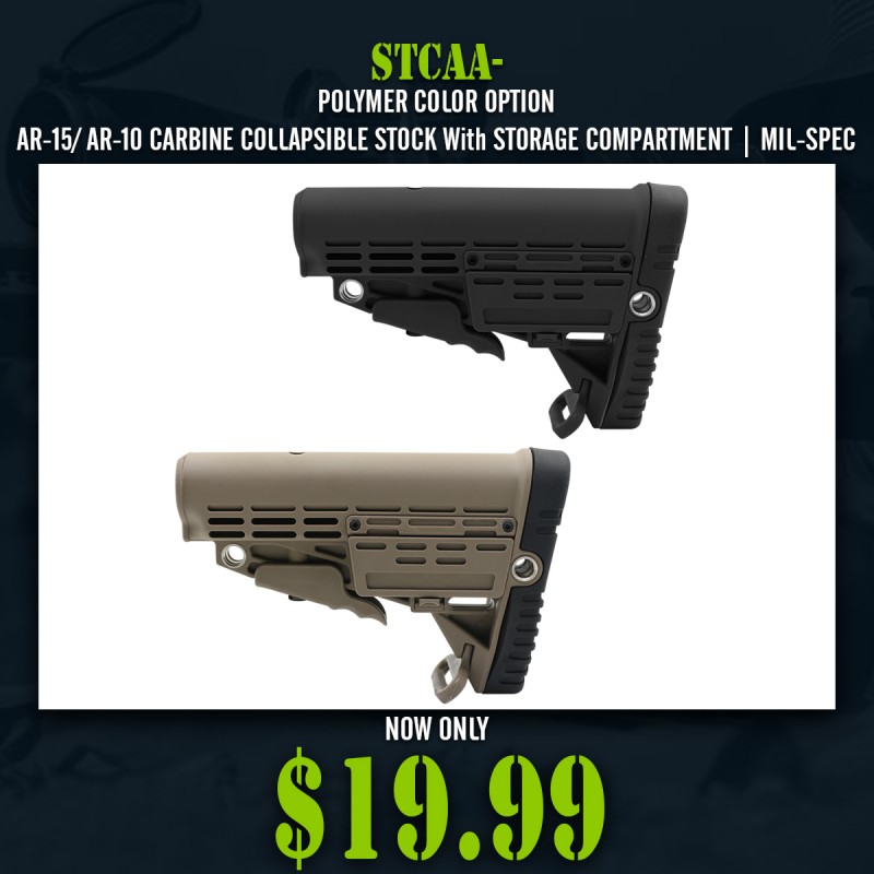  POLYMER COLOR OPTION| AR-15/ AR-10 CARBINE COLLAPSIBLE STOCK With STORAGE COMPARTMENT| MIL-SPEC