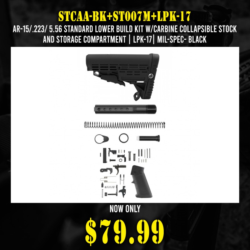 AR-15/.223/ 5.56 Standard Lower Build Kit W/Carbine Collapsible Stock and Storage Compartment| LPK-17| MIL-SPEC- Black