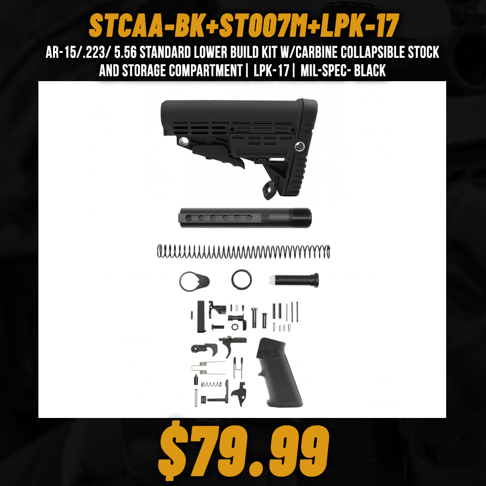 AR-15/.223/ 5.56 Standard Lower Build Kit W/Carbine Collapsible Stock and Storage Compartment| LPK-17| MIL-SPEC- Black