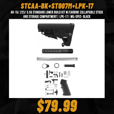 AR-15/.223/ 5.56 Standard Lower Build Kit W/Carbine Collapsible Stock and Storage Compartment| LPK-17| MIL-SPEC- Black
