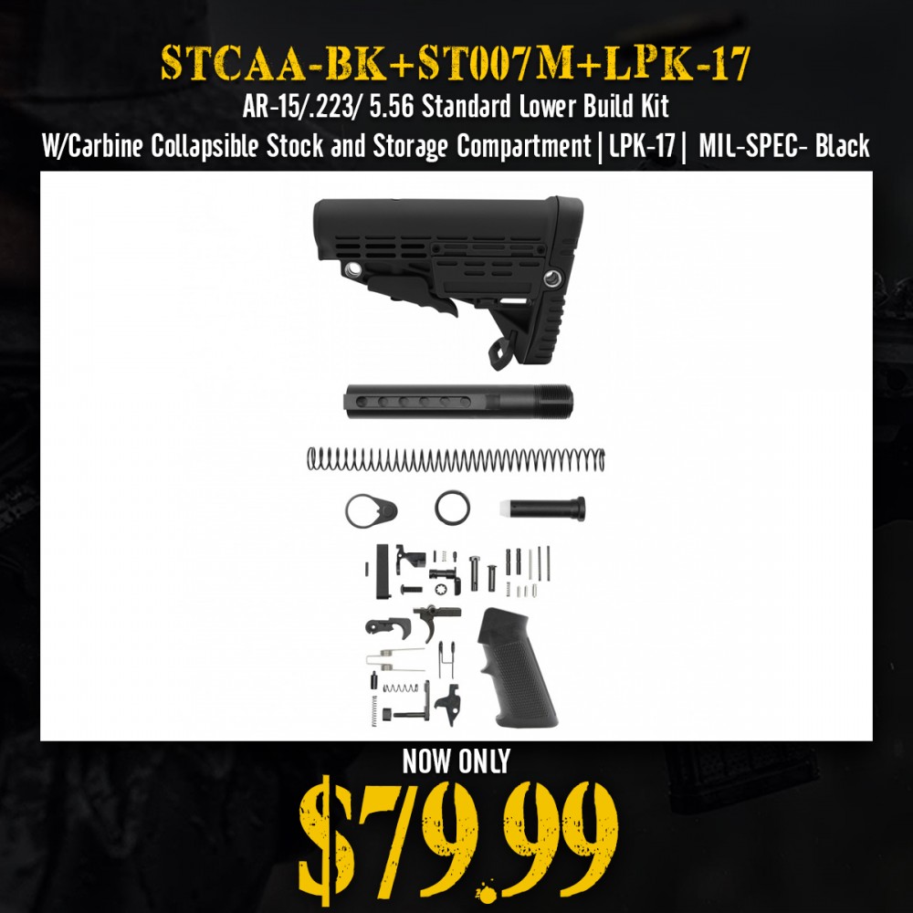 AR-15/.223/ 5.56 Standard Lower Build Kit W/Carbine Collapsible Stock and Storage Compartment| LPK-17| MIL-SPEC- Black