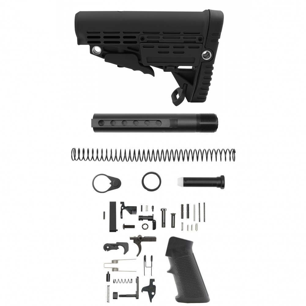 AR-15/.223/ 5.56 Standard Lower Build Kit W/Carbine Collapsible Stock and Storage Compartment| LPK-17| MIL-SPEC- Black