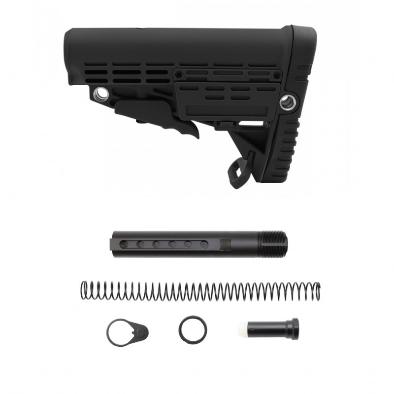 AR-10/LR-308 Carbine Collapsible Stock W/Storage Compartment and 6 Position Buffer Tube kit 3.5 oz| MIL-SPEC- BLACK