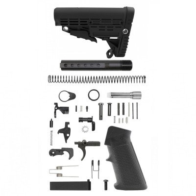 AR-9 Standard Lower Built Kit W/ Carbine Collapsible Stock, and, Storage Compartment | 7 oz| MIL-SPEC- BLACK
