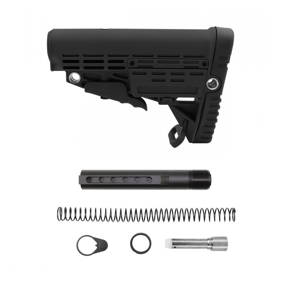 AR-9 Carbine Collapsible Stock W/Storage Compartment and 6 Position Buffer Tube kit| 7 oz| MIL-SPEC- BLACK