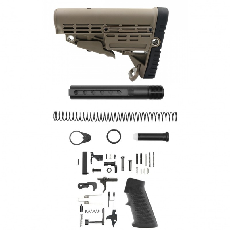 AR-15/.223/ 5.56 Standard Lower Build Kit W/Carbine Collapsible Stock and Storage Compartment| LPK-17| MIL-SPEC- Tan