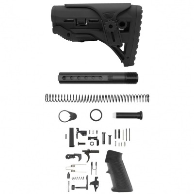 AR-15 .223/.556 Adjustable Cheek Riser Carbine Stock W/ 6-position Buffer Tube Kit and Lower Parts kit|LPK-17|Mil-Spec- Black
