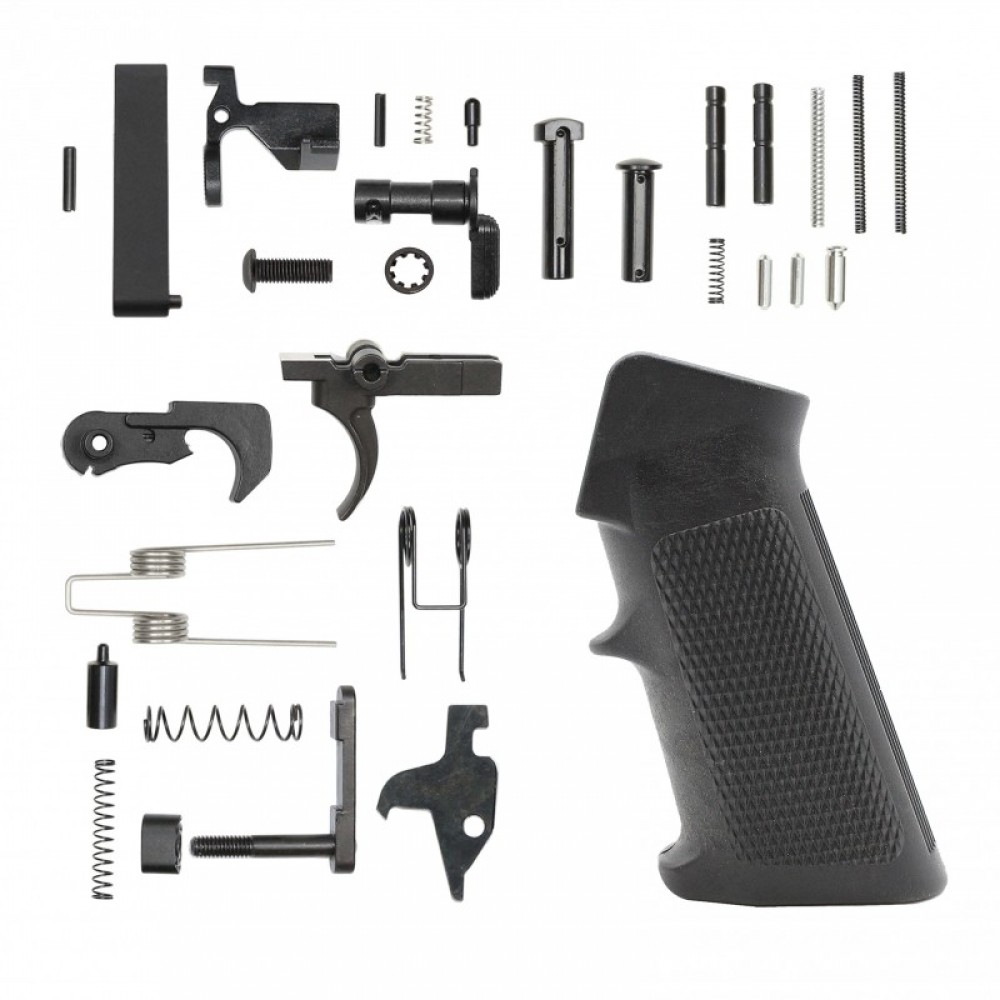 AR-15 .223/.556 Adjustable Cheek Riser Carbine Stock W/ 6-position Buffer Tube Kit and Lower Parts kit|LPK-17|Mil-Spec- Black
