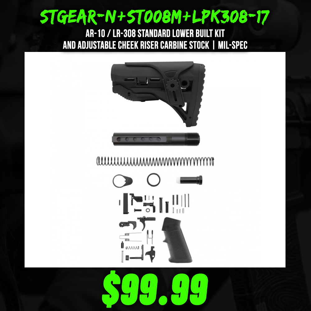 AR-10 / LR-308 Standard Lower Built Kit and Adjustable Cheek Riser Carbine Stock | Mil-Spec