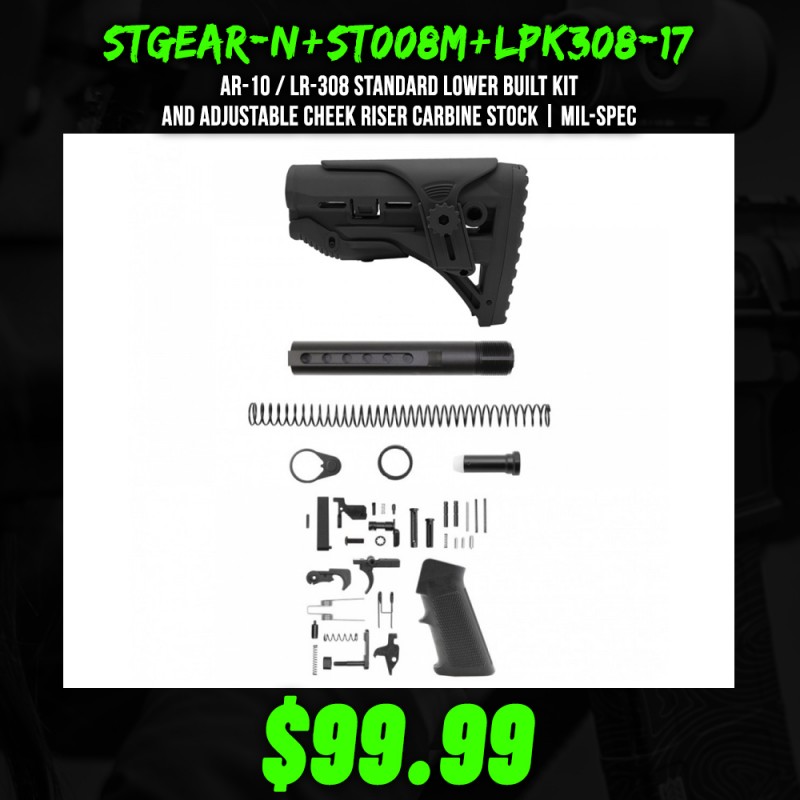 AR-10 / LR-308 Standard Lower Built Kit and Adjustable Cheek Riser Carbine Stock | Mil-Spec