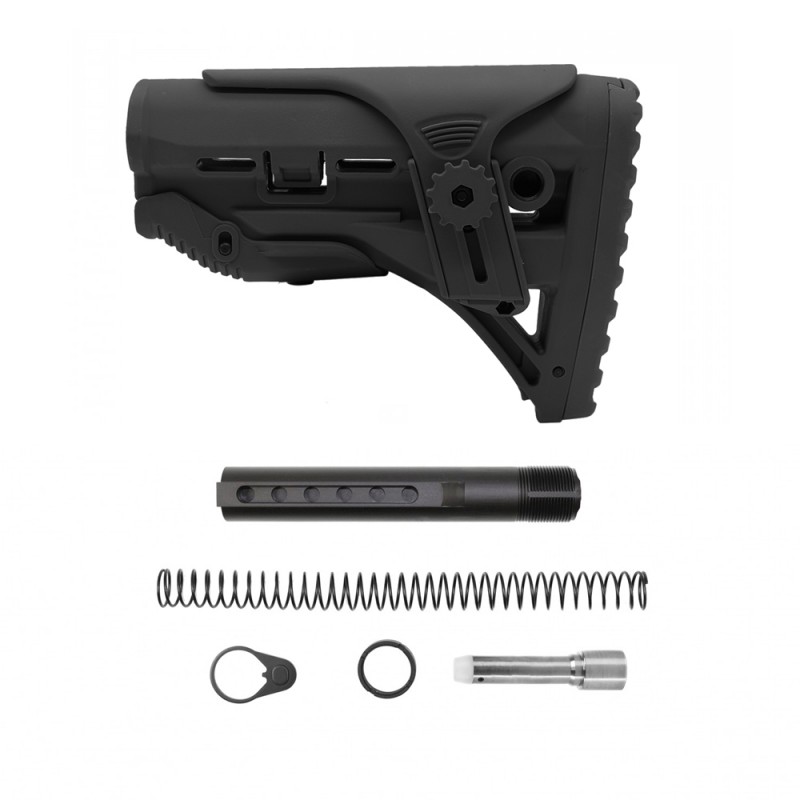 AR-9 Adjustable Cheek Riser Carbine Stock and 6 Position Buffer Tube kit| 7 oz| MIL-SPEC- BLACK