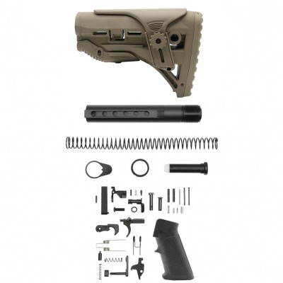 AR-15 .223/.556 Adjustable Cheek Riser Carbine Stock W/ 6-position Buffer Tube Kit and Lower Parts kit|LPK-17|Mil-Spec- Tan
