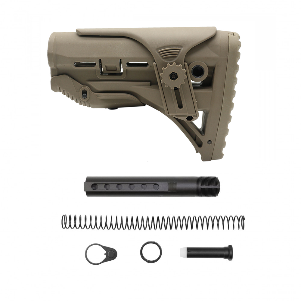 AR-15 .223/.556 Tan Adjustable Cheek Riser Carbine Stock W/ 6-position Buffer Tube Kit| Mil-Spec