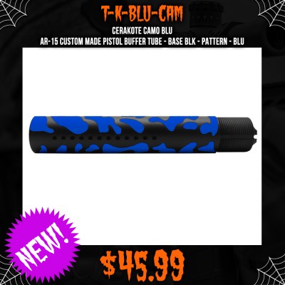 CERAKOTE CAMO BLU | AR-15 Custom Made Pistol Buffer Tube - Base BLK - Pattern - BLU