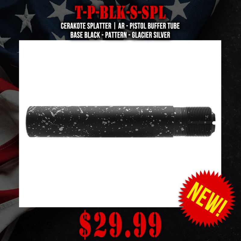 Cerakote Splatter | AR - Pistol Buffer Tube - Base BLACK - Pattern - GLACIER SILVER Cerakote Splatter | AR - Pistol Buffer Tube - Base BLACK - Pattern - GLACIER SILVER
