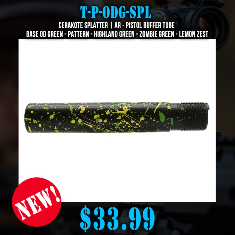 Cerakote Splatter | AR - Pistol Buffer Tube - Base OD GREEN - Pattern - HIGHLAND GREEN - ZOMBIE GREEN - LEMON ZEST Cerakote Splatter | AR - Pistol Buffer Tube - Base OD GREEN - Pattern - HIGHLAND GREEN - ZOMBIE GREEN - LEMON ZEST