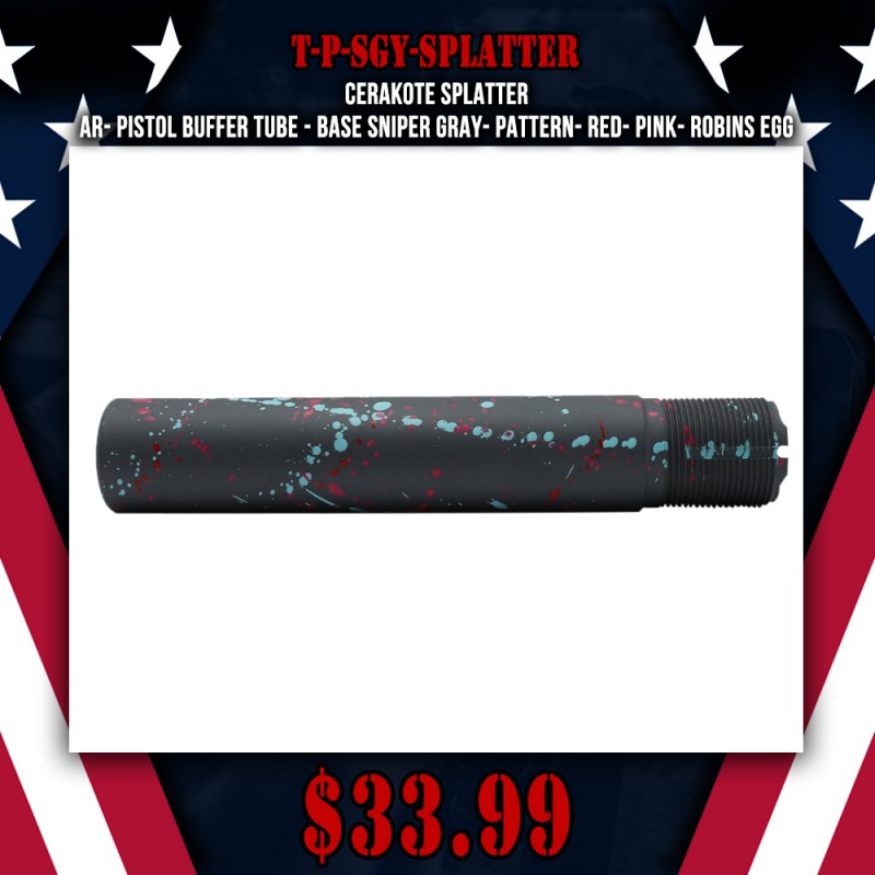 Cerakote Splatter| AR- Pistol Buffer Tube - Base Sniper Gray- Pattern- Red- Pink- Robins Egg Cerakote Splatter| AR- Pistol Buffer Tube - Base Sniper Gray- Pattern- Red- Pink- Robins Egg