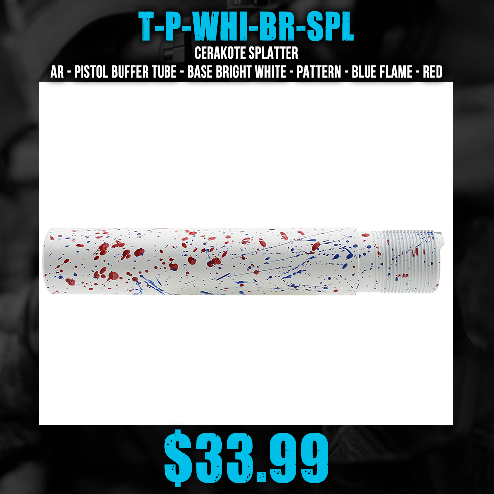 Cerakote Splatter | AR - Pistol Buffer Tube - Base BRIGHT WHITE - Pattern - BLUE FLAME - RED Cerakote Splatter | AR - Pistol Buffer Tube - Base BRIGHT WHITE - Pattern - BLUE FLAME - RED