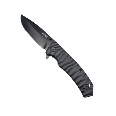 Black Knife With Aluminum Obsidian Chipped Scales