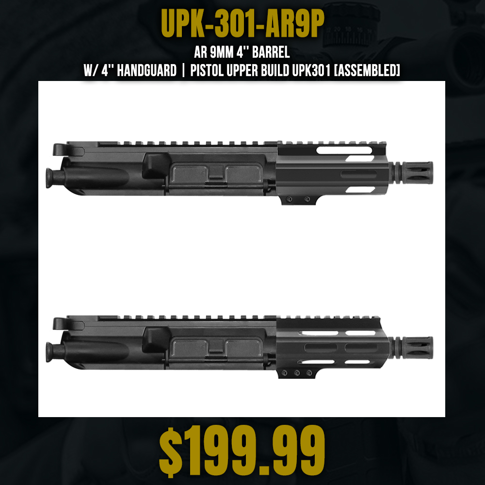 AR 9mm 4'' Barrel W/ 4'' Handguard | Pistol Upper Build UPK301 [ASSEMBLED]