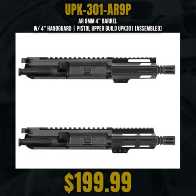 AR 9mm 4'' Barrel W/ 4'' Handguard | Pistol Upper Build UPK301 [ASSEMBLED]