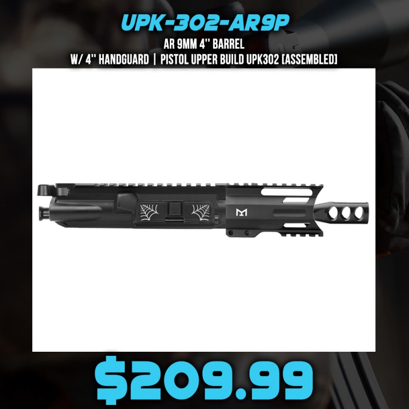 AR 9mm 4'' Barrel W/ 4'' Handguard | Pistol Upper Build UPK302 [ASSEMBLED]