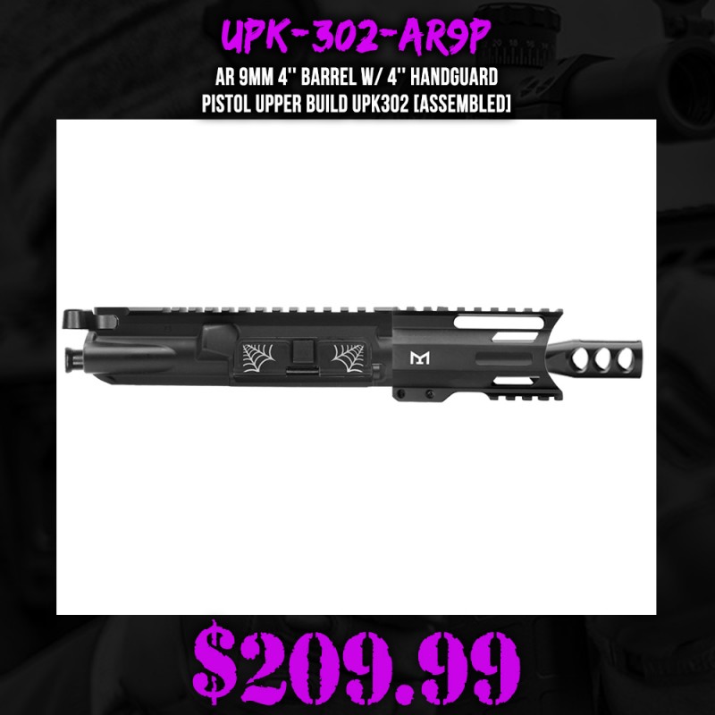 AR 9mm 4'' Barrel W/ 4'' Handguard | Pistol Upper Build UPK302 [ASSEMBLED]