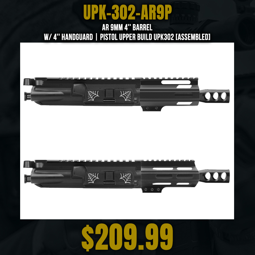 AR 9mm 4'' Barrel W/ 4'' Handguard | Pistol Upper Build UPK302 [ASSEMBLED]