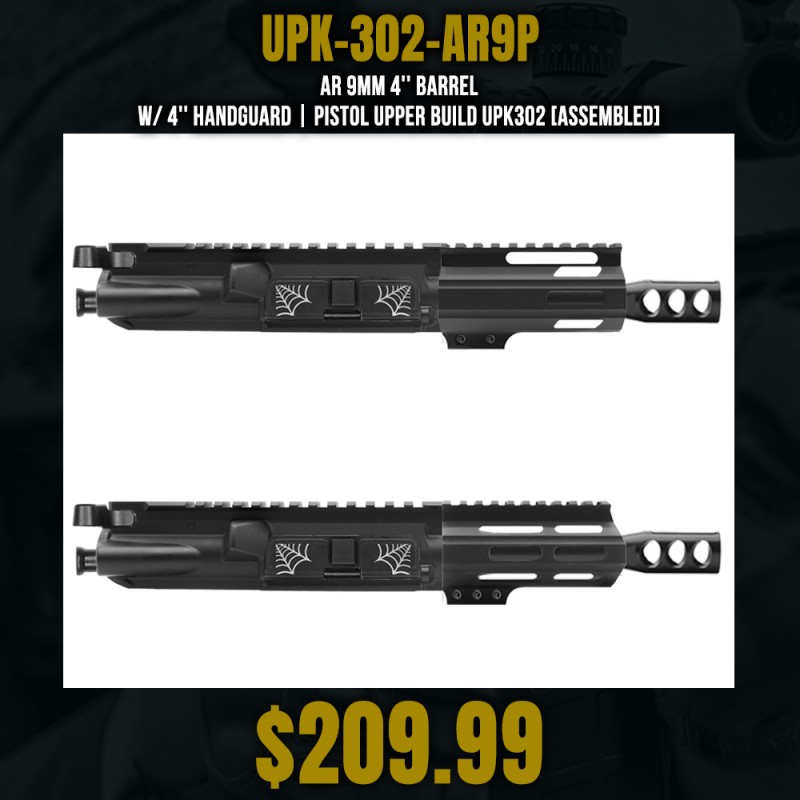 AR 9mm 4'' Barrel W/ 4'' Handguard | Pistol Upper Build UPK302 [ASSEMBLED]