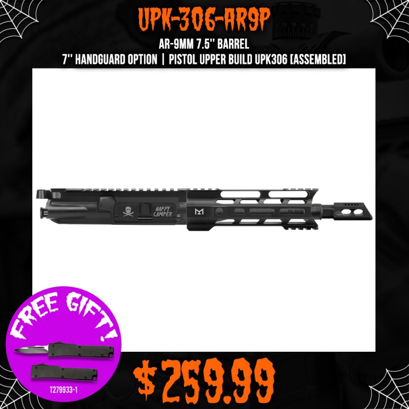 AR-9mm 7.5'' Barrel 7'' Handguard option | Pistol Upper Build UPK306 [ASSEMBLED]