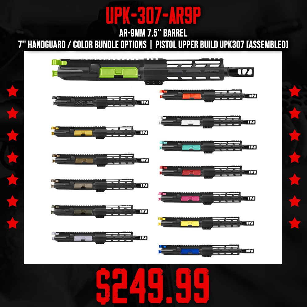 AR-9mm 7.5'' Barrel 7'' Handguard / Color Bundle Options | Pistol Upper Build UPK307 [ASSEMBLED]