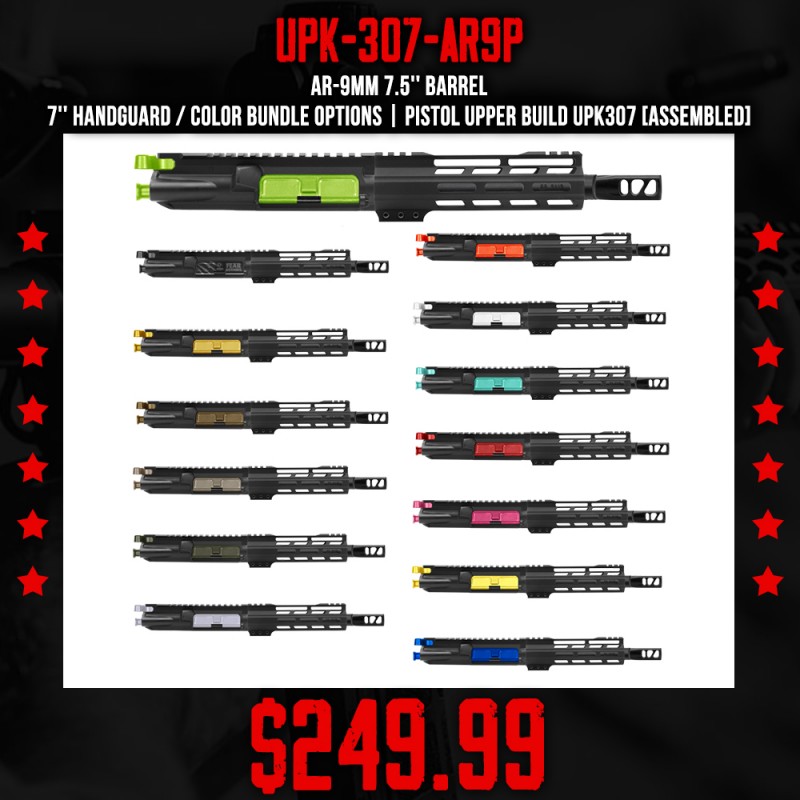 AR-9mm 7.5'' Barrel 7'' Handguard / Color Bundle Options | Pistol Upper Build UPK307 [ASSEMBLED]