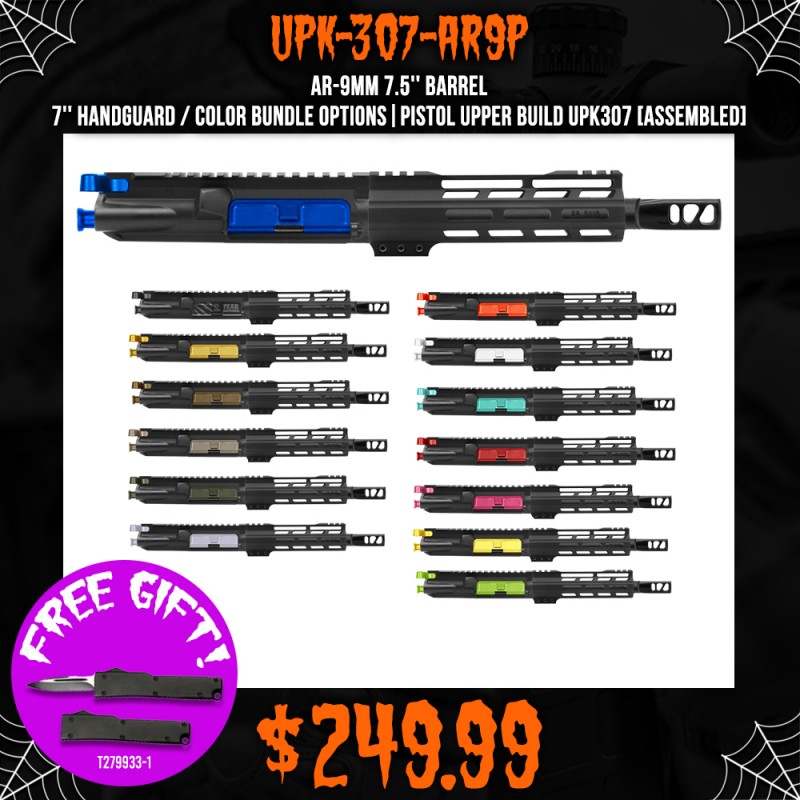 AR-9mm 7.5'' Barrel 7'' Handguard / Color Bundle Options | Pistol Upper Build UPK307 [ASSEMBLED]