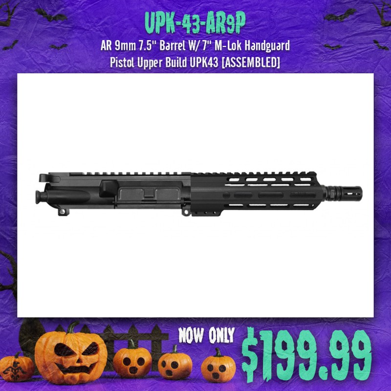 AR 9mm 7.5'' Barrel W/ 7'' M-Lok Handguard | Pistol Upper Build UPK43 [ASSEMBLED]