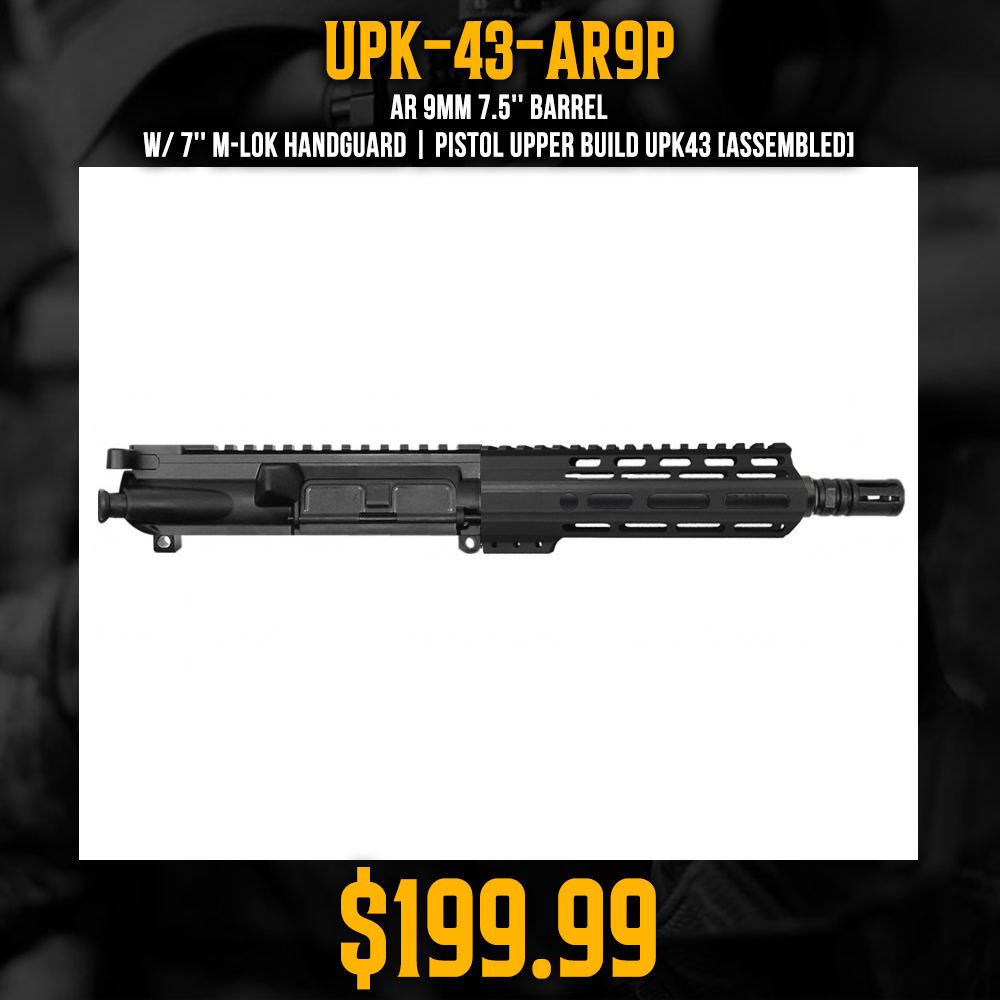 AR 9mm 7.5'' Barrel W/ 7'' M-Lok Handguard | Pistol Upper Build UPK43 [ASSEMBLED]