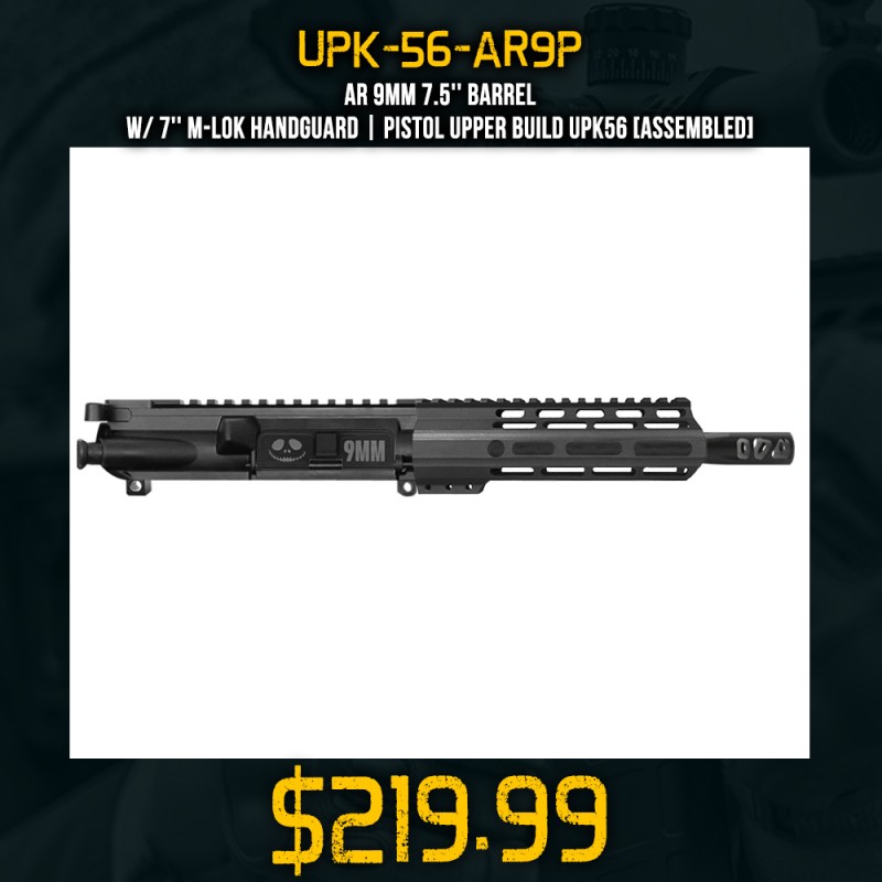 AR 9mm 7.5'' Barrel W/ 7'' M-LOK Handguard | Pistol Upper Build UPK56 [ASSEMBLED]