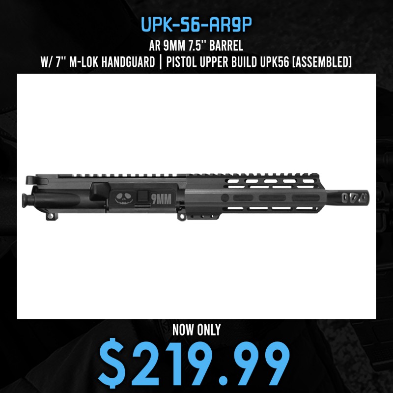 AR 9mm 7.5'' Barrel W/ 7'' M-LOK Handguard | Pistol Upper Build UPK56 [ASSEMBLED]