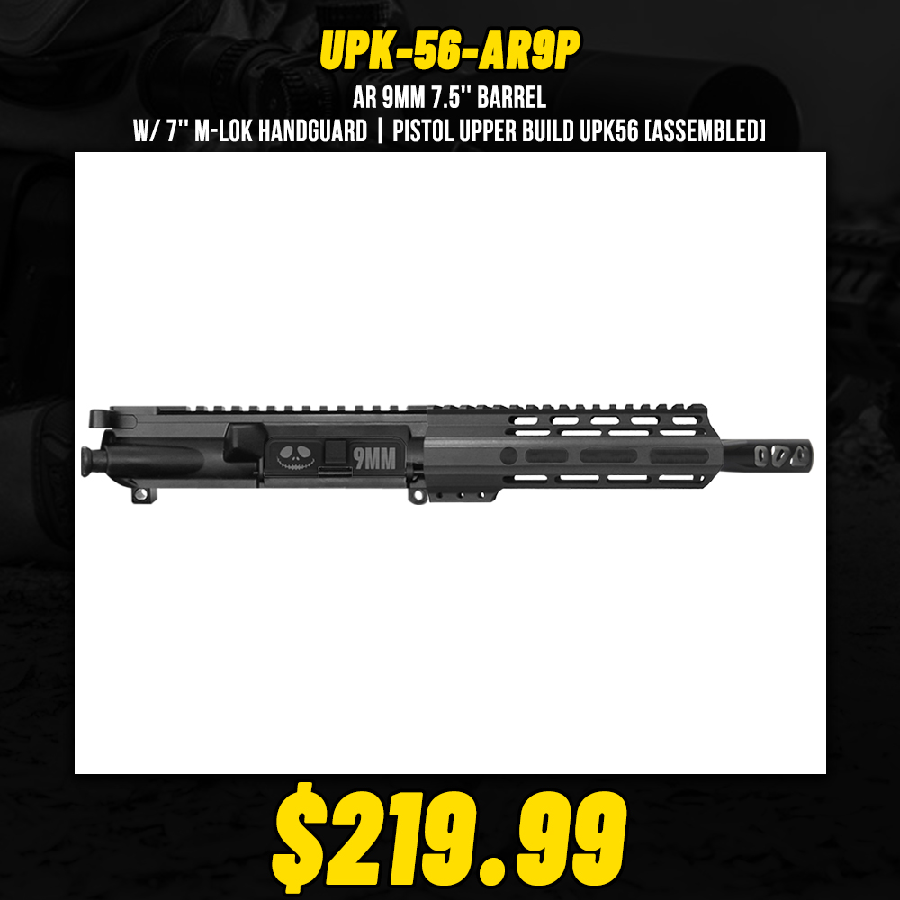 AR 9mm 7.5'' Barrel W/ 7'' M-LOK Handguard | Pistol Upper Build UPK56 [ASSEMBLED]