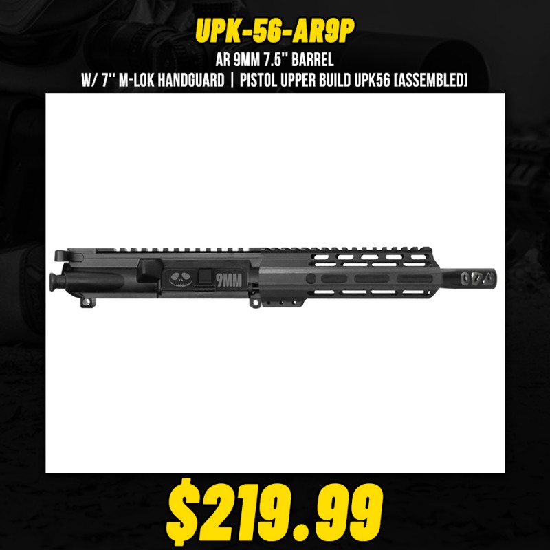 AR 9mm 7.5'' Barrel W/ 7'' M-LOK Handguard | Pistol Upper Build UPK56 [ASSEMBLED]