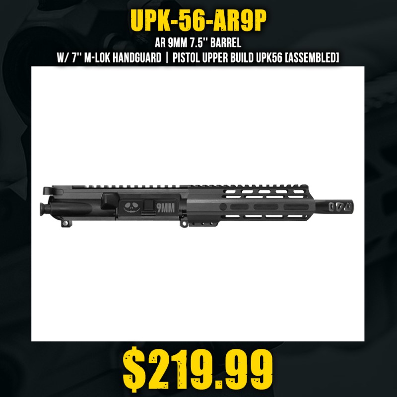 AR 9mm 7.5'' Barrel W/ 7'' M-LOK Handguard | Pistol Upper Build UPK56 [ASSEMBLED]