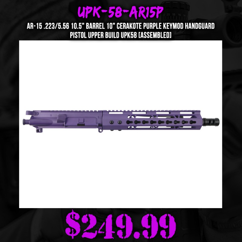 AR-15 .223/5.56 10.5" Barrel 10" Cerakote Purple Keymod Handguard | Pistol Upper Build UPK58 [ASSEMBLED]